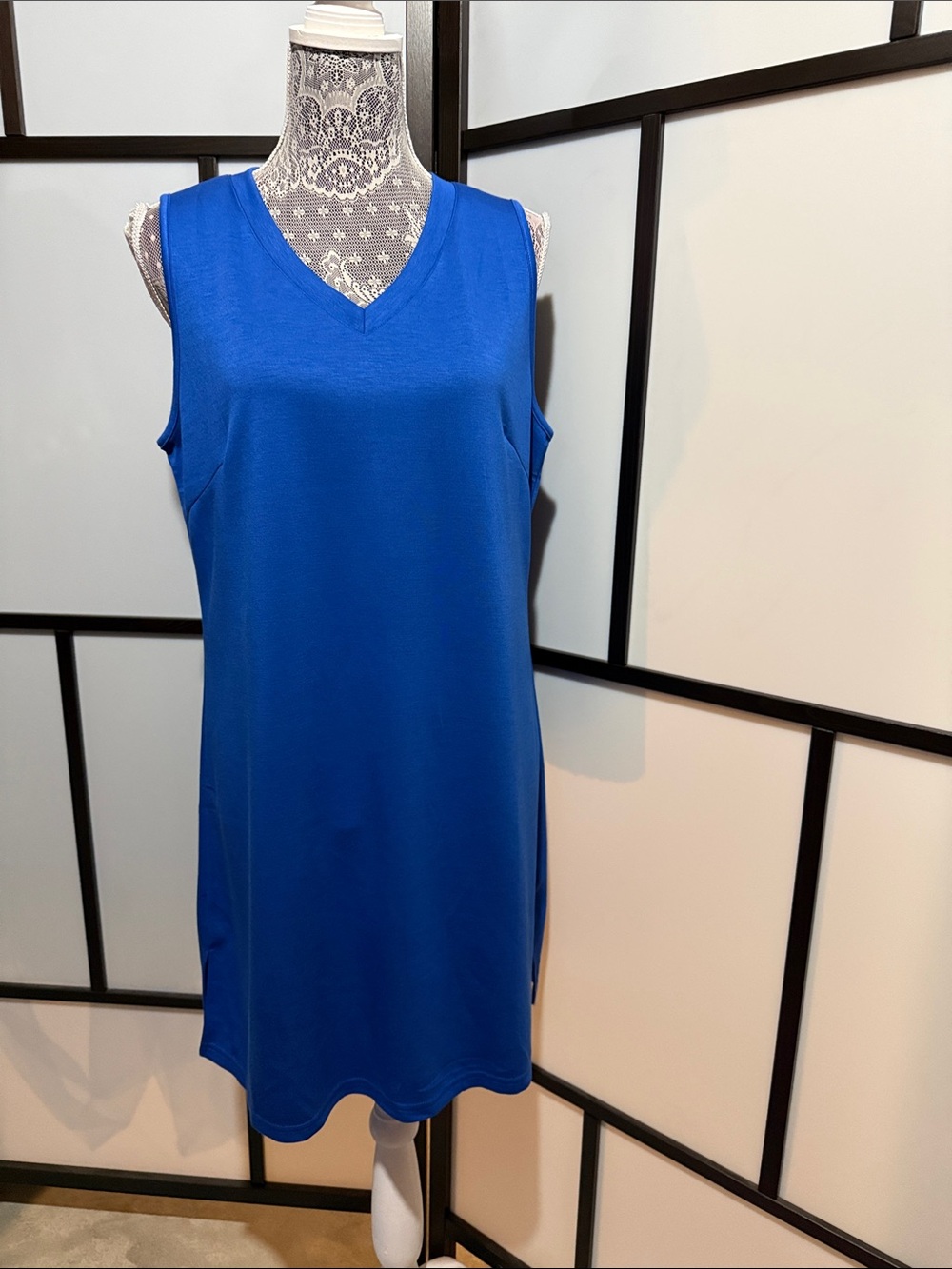 Vibrant Blue Sleeveless V-Neck Mini Dress